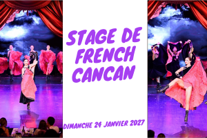 Affiche du stage de French Cancan du 24 janvier 2027 avec deux danseuses en jupons rouges